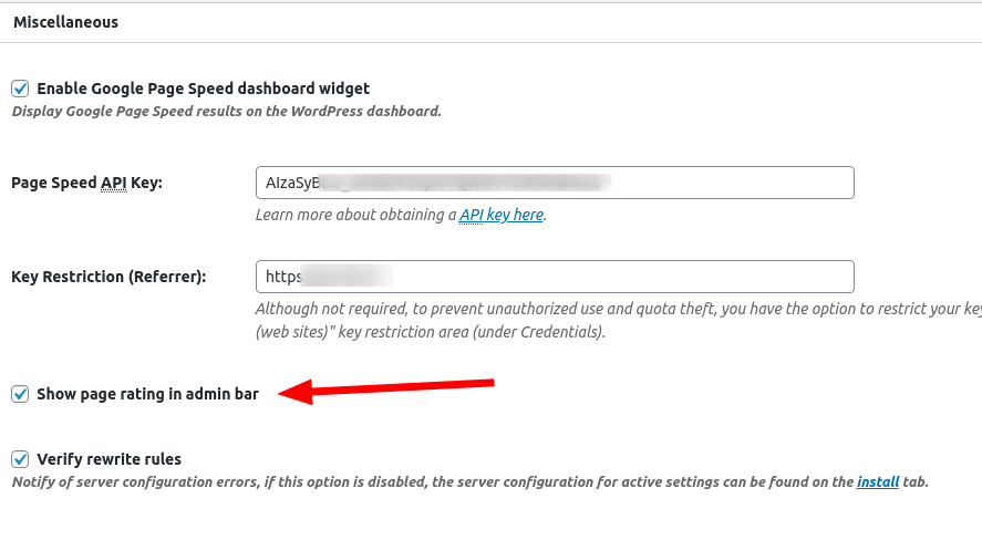 Disable show page rating in admin bar