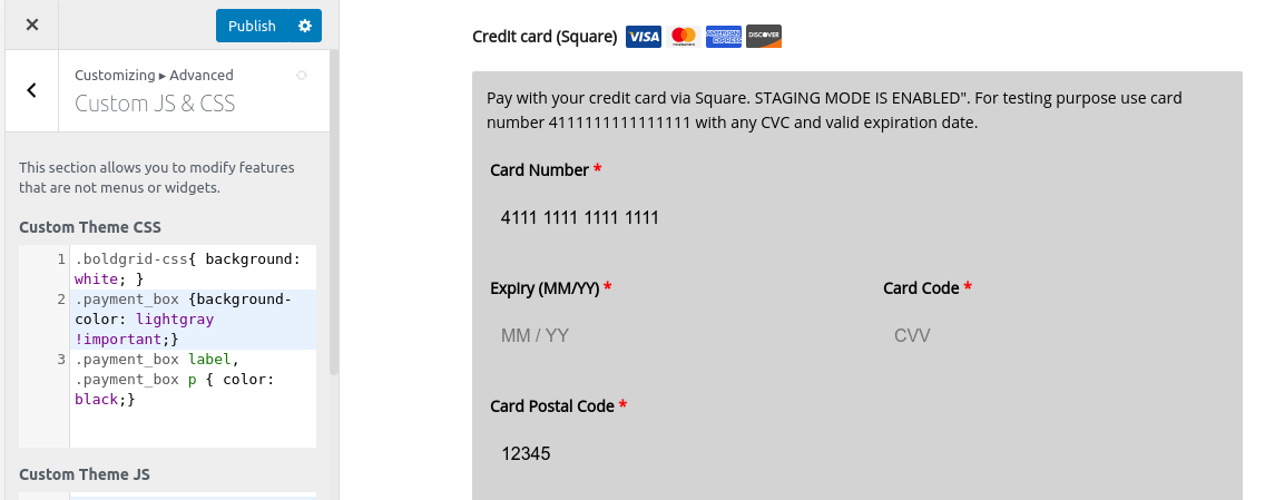 Square payment box in lightgray and black