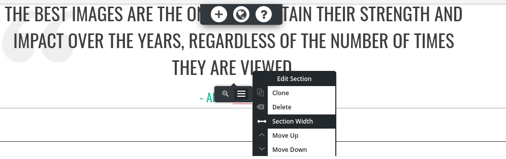 section width tool in the section controls