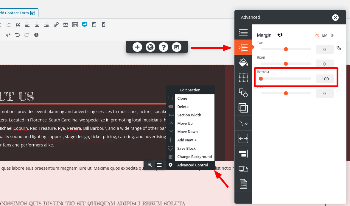 Negative bottom margin in Post and Page Builder