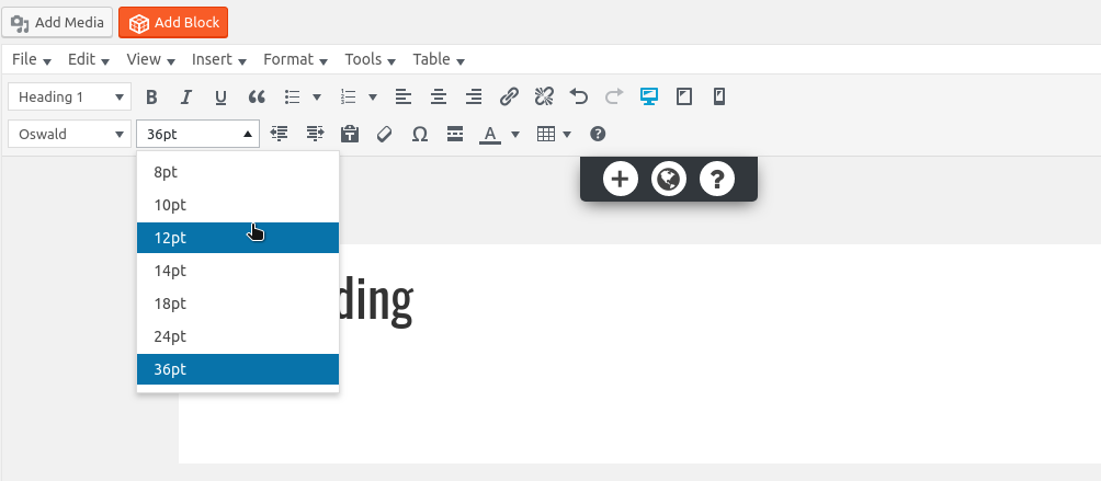 TinyMCE Advanced plugin font options
