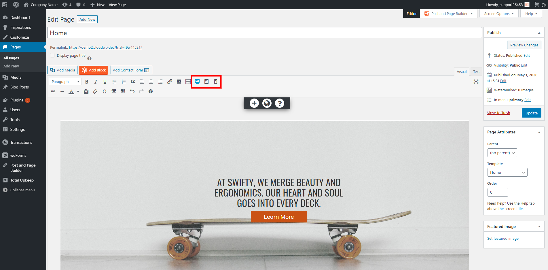 device controls in post and page builder