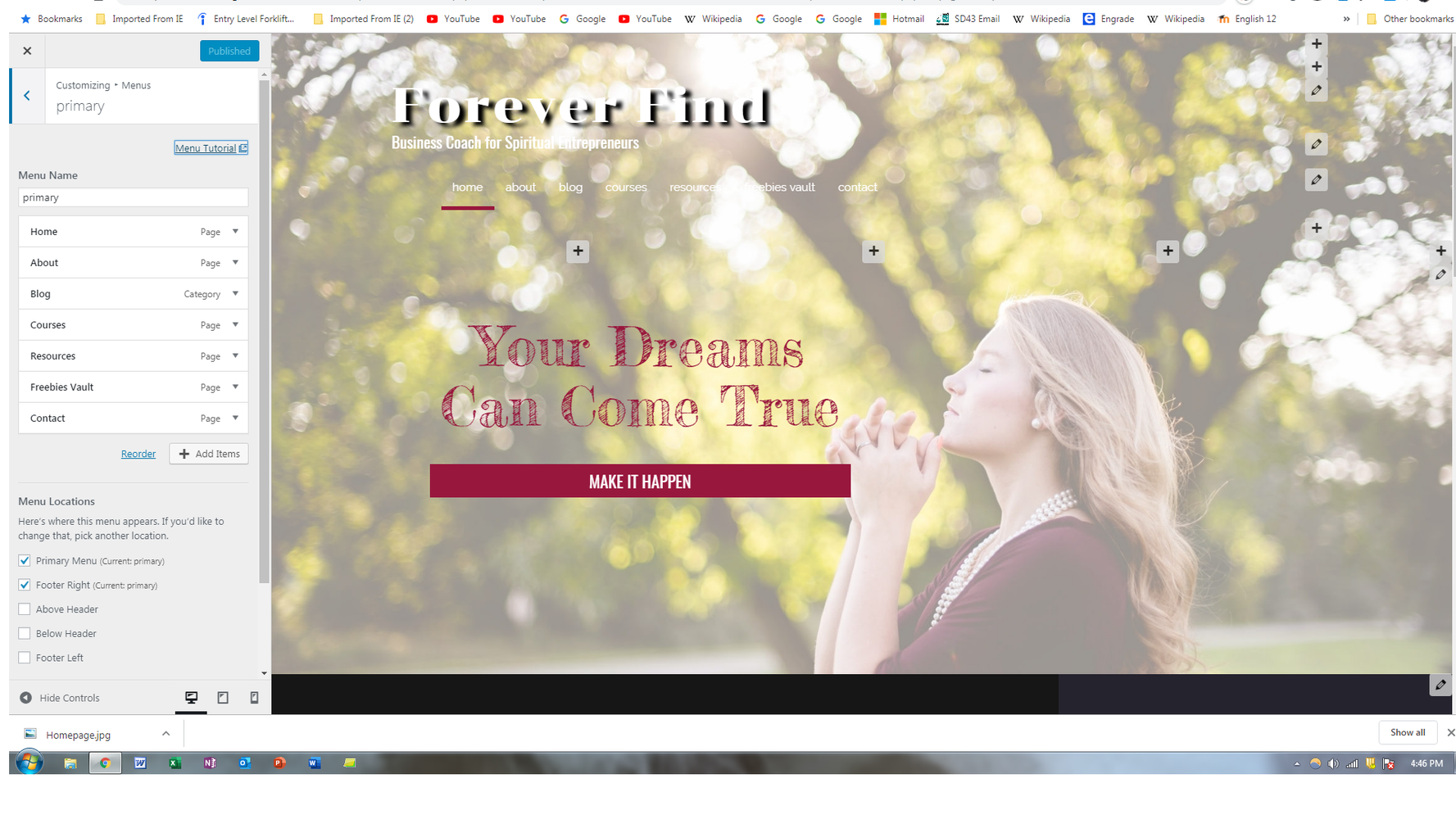 primary menu in Customizer