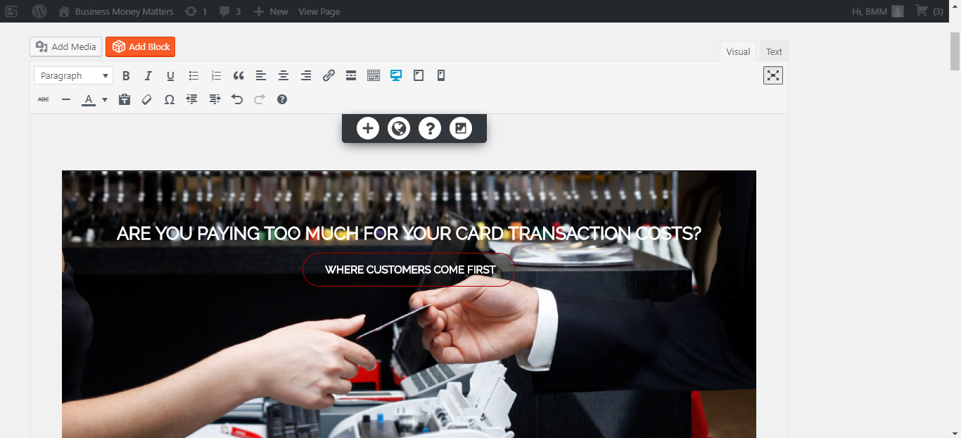 WordPress editor in Full Screen Editing mode
