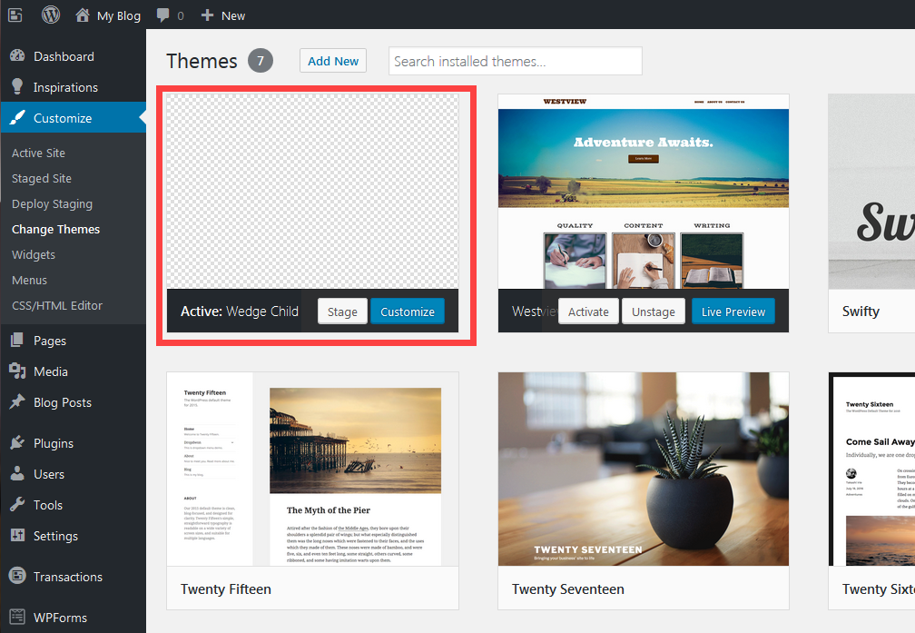 Wedge child theme active