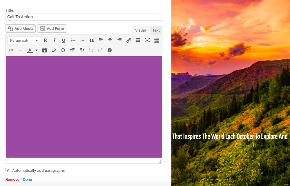 editor showing purple background and no text