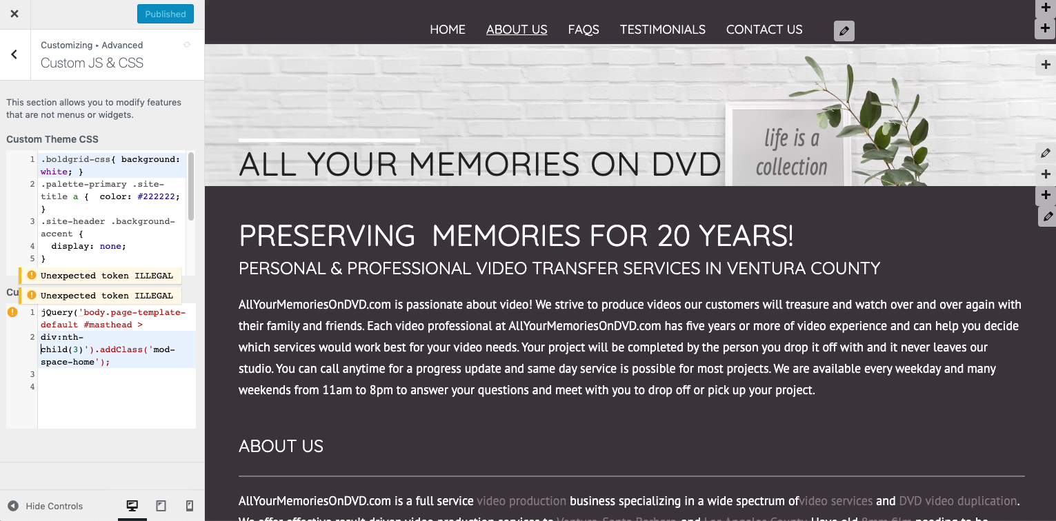 Custom Theme JS with error example 2