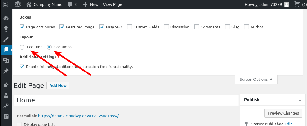 Set layout to 2 columns