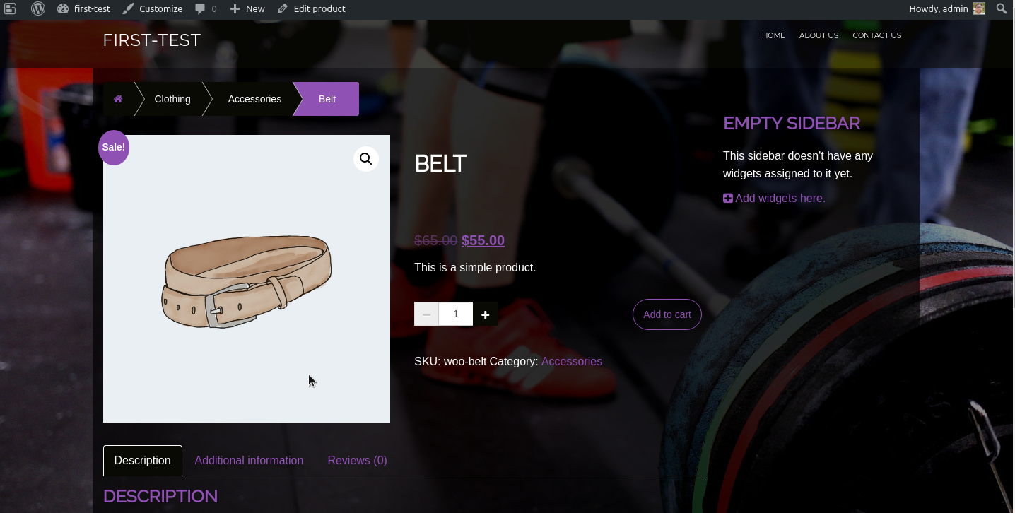 WooCommerce product page with opaque background added