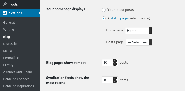 homepage display settings