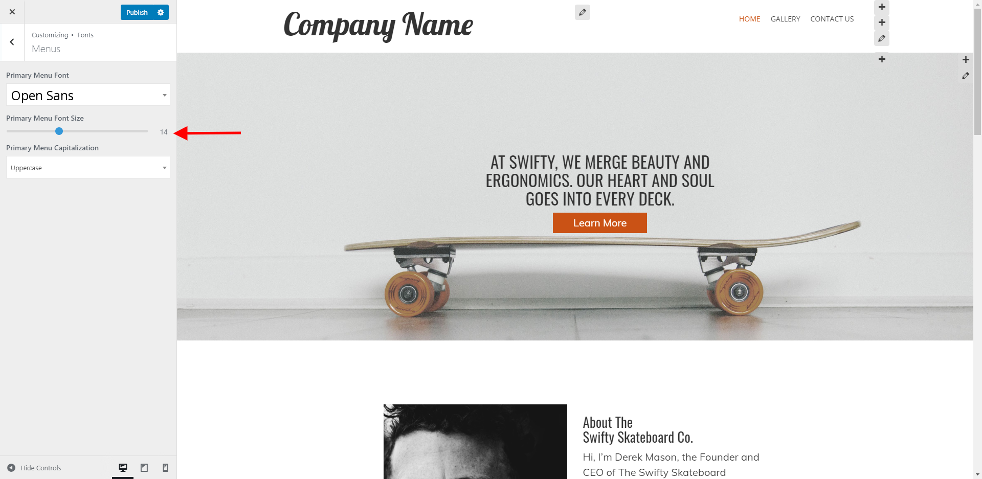 Menu font size setting