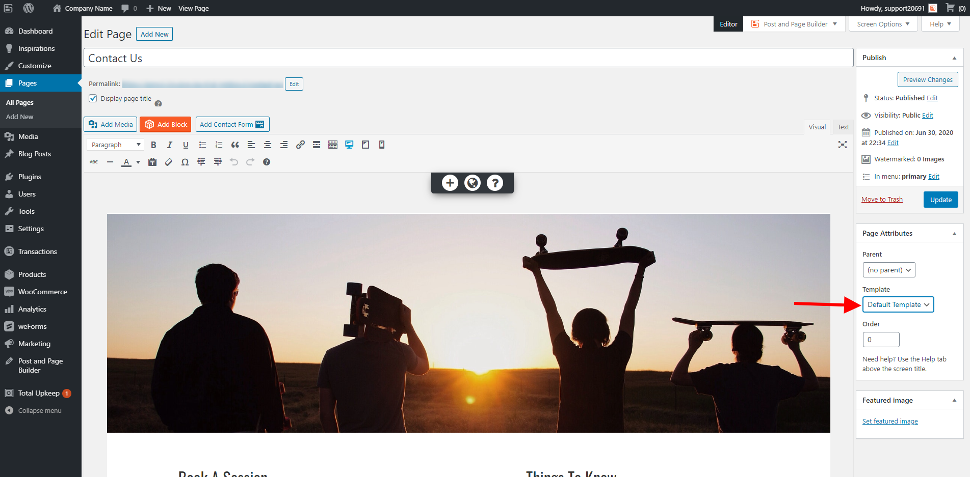 change page template