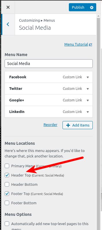 Social Media menu locations