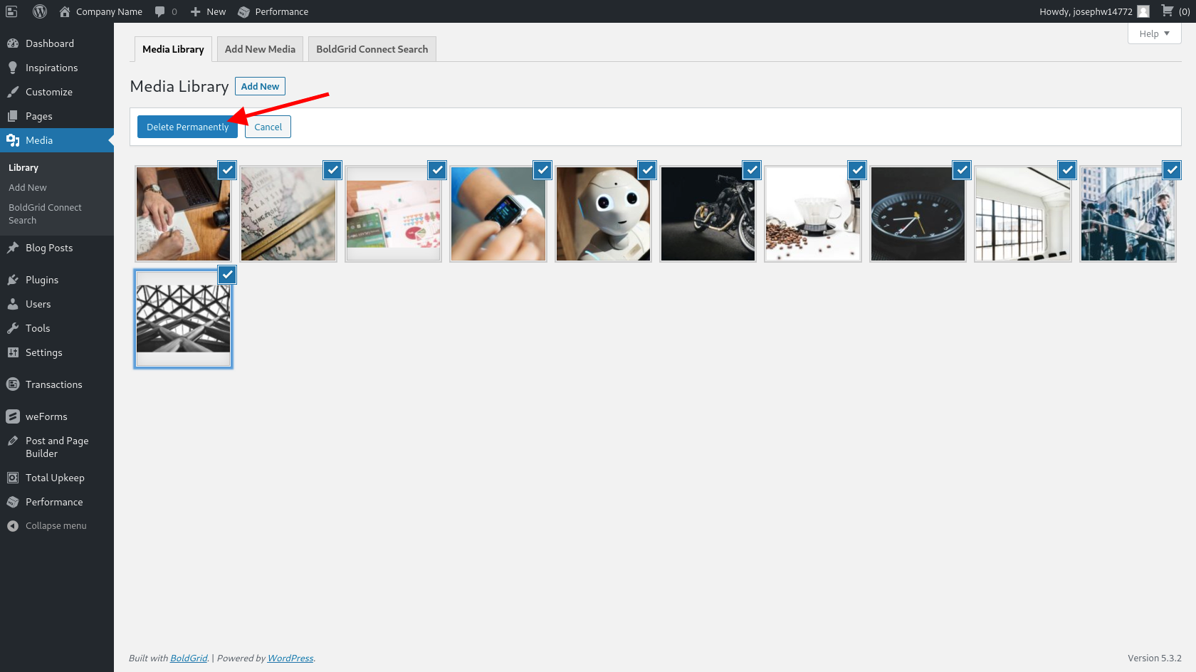 Delete Permanently button