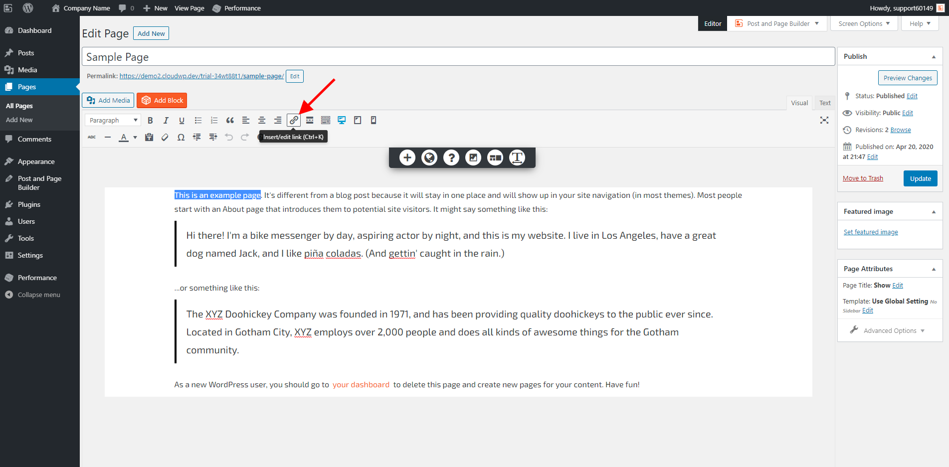 add link on another page