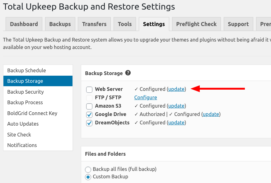 Total Upkeep Backup Storage options