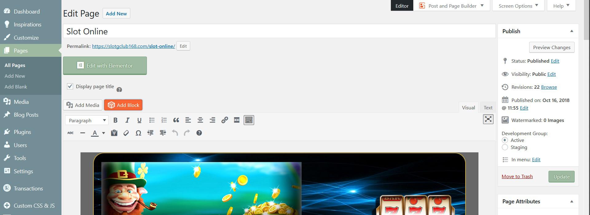 editor screenshot with elementor showing