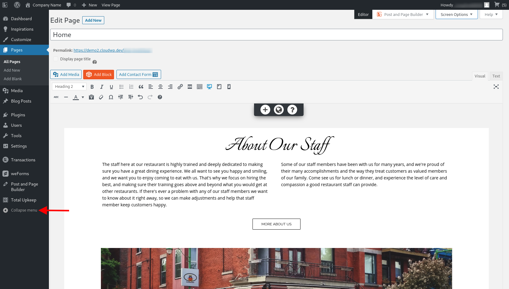 collapse WordPress admin menu