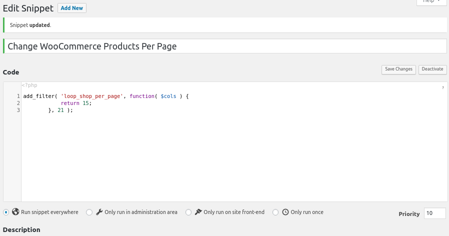 Code Snippet example