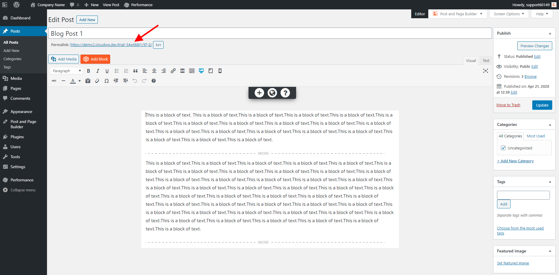 copy permalink under post title