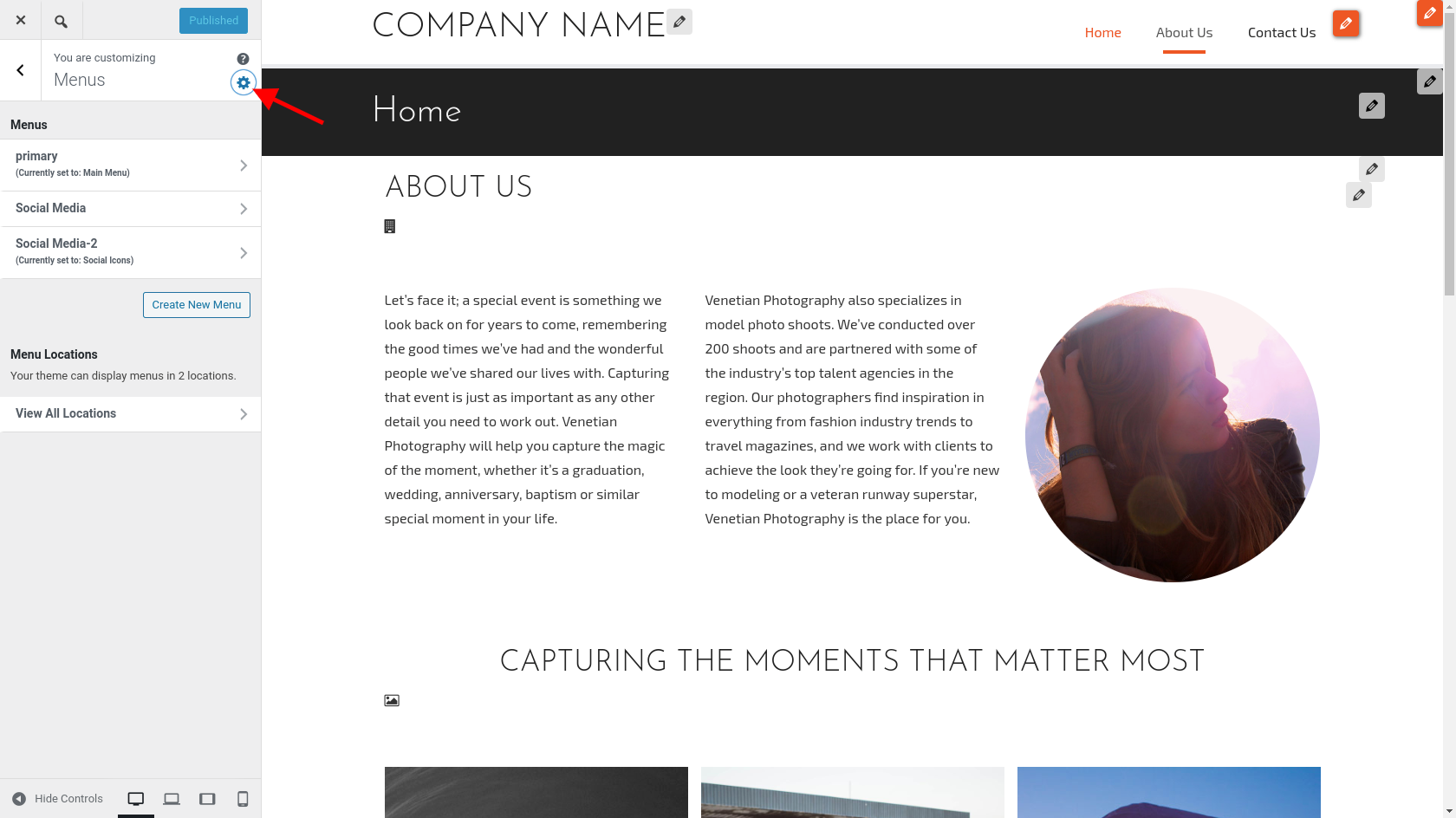 click cog at top of menus panel