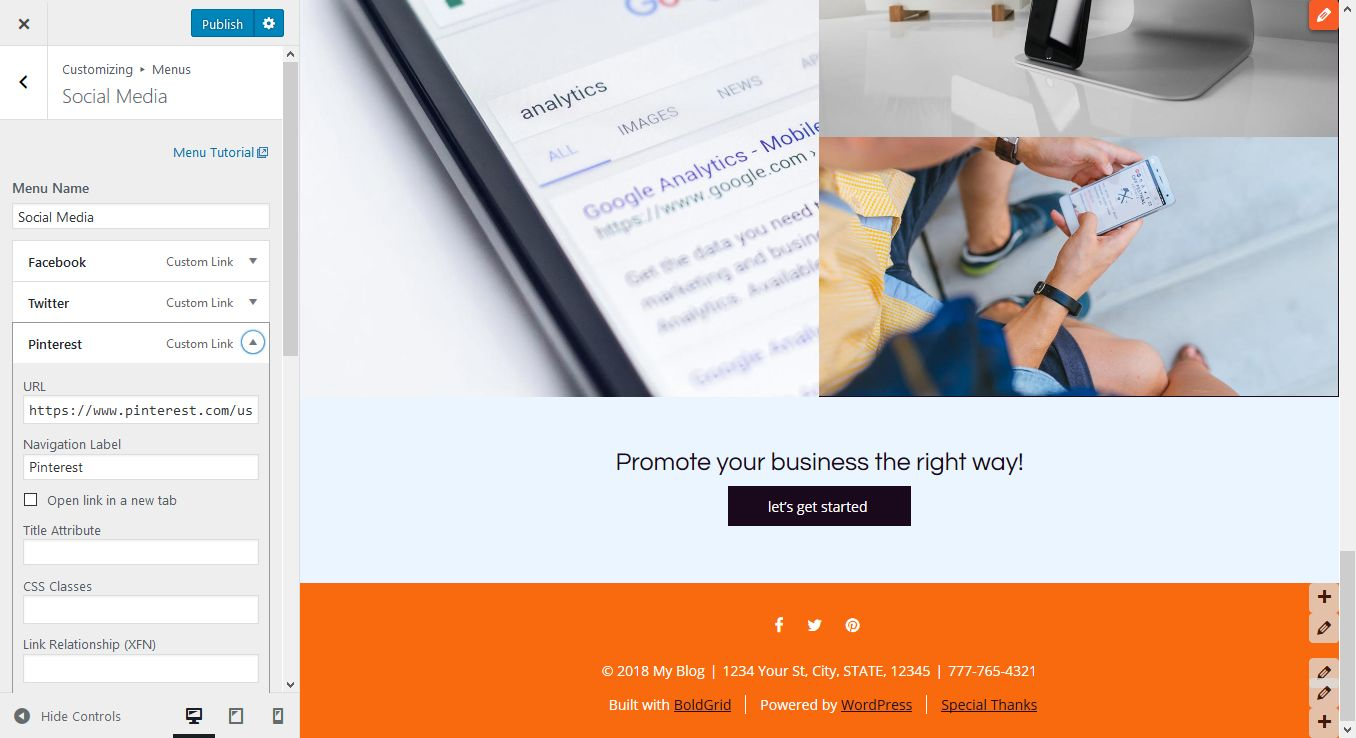 Social media menu link