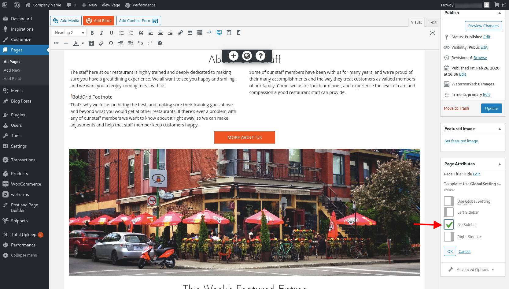 No Sidebar page template