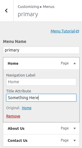 Add Title Attribute to menu item