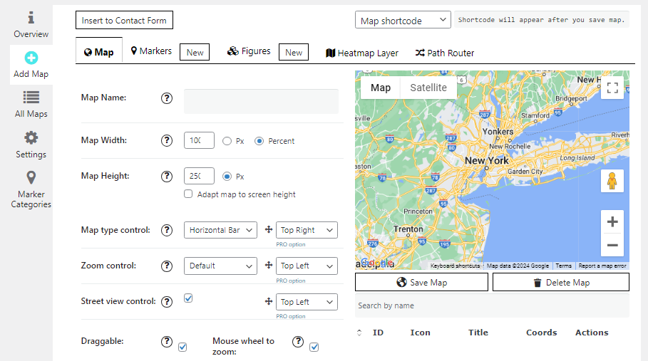 A screenshot showing a wordpress plugin adding a google map