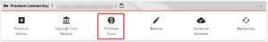 purchase coins option in connect keys list