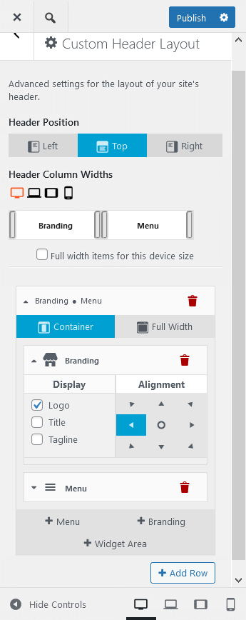 Custom Header Layout options