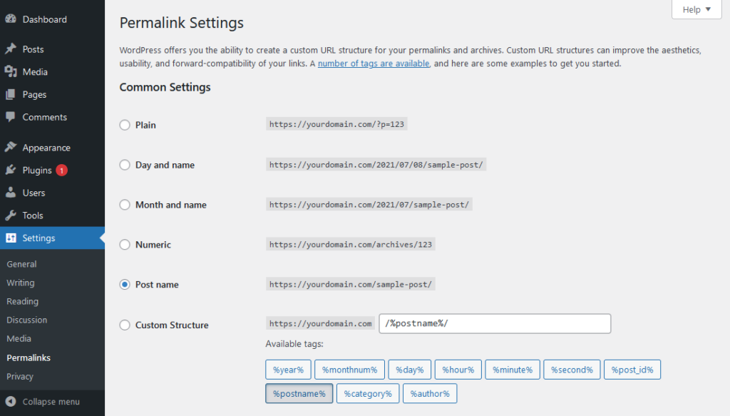 WordPress Permalink Settings