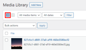 list view option in media library
