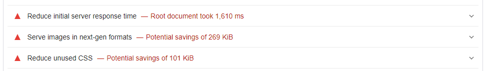 Google PageSpeed results showing the need to serve images in next-gen formats