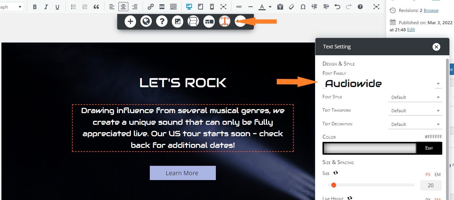 post and page builder font control