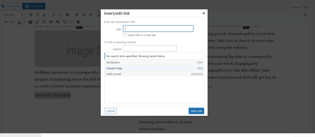 hyperlink options for westview