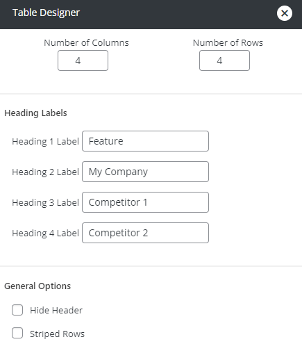 Table Design Controls