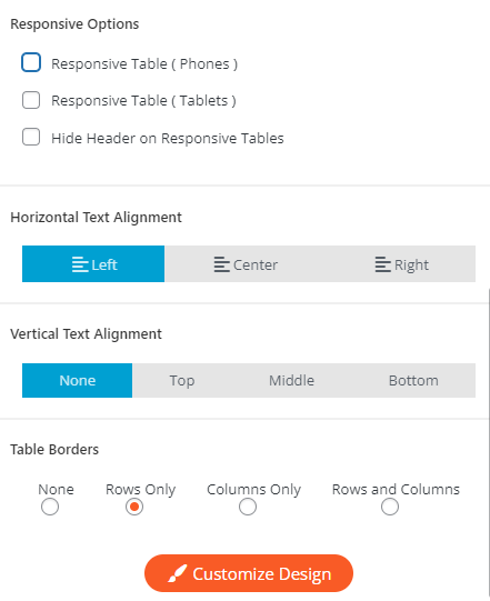 Additional Table Controls