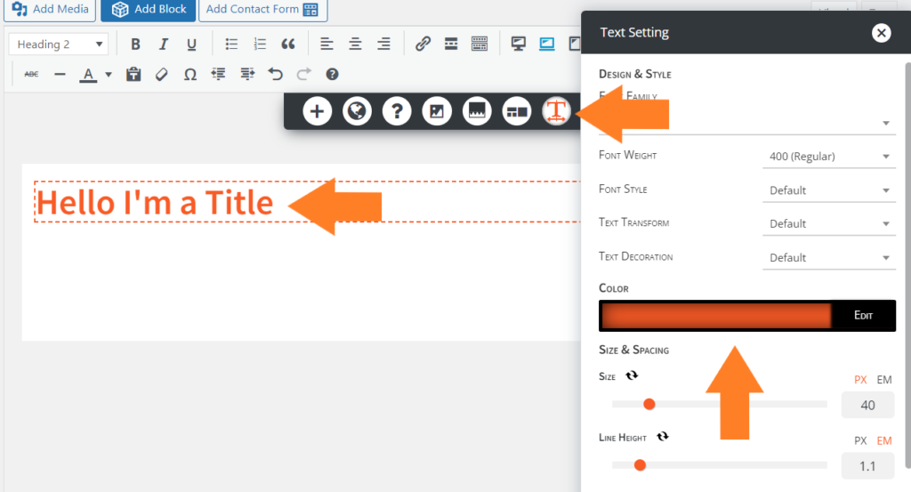 change font color in post and page builder