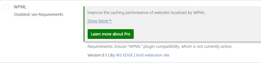 wpml section in the w3 total cache extensions list