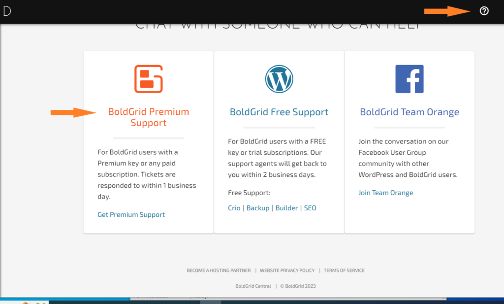 boldgrid premium support
