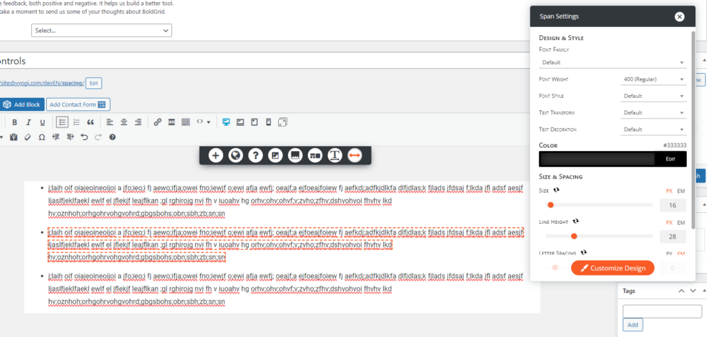 use span element to create space in unordered list