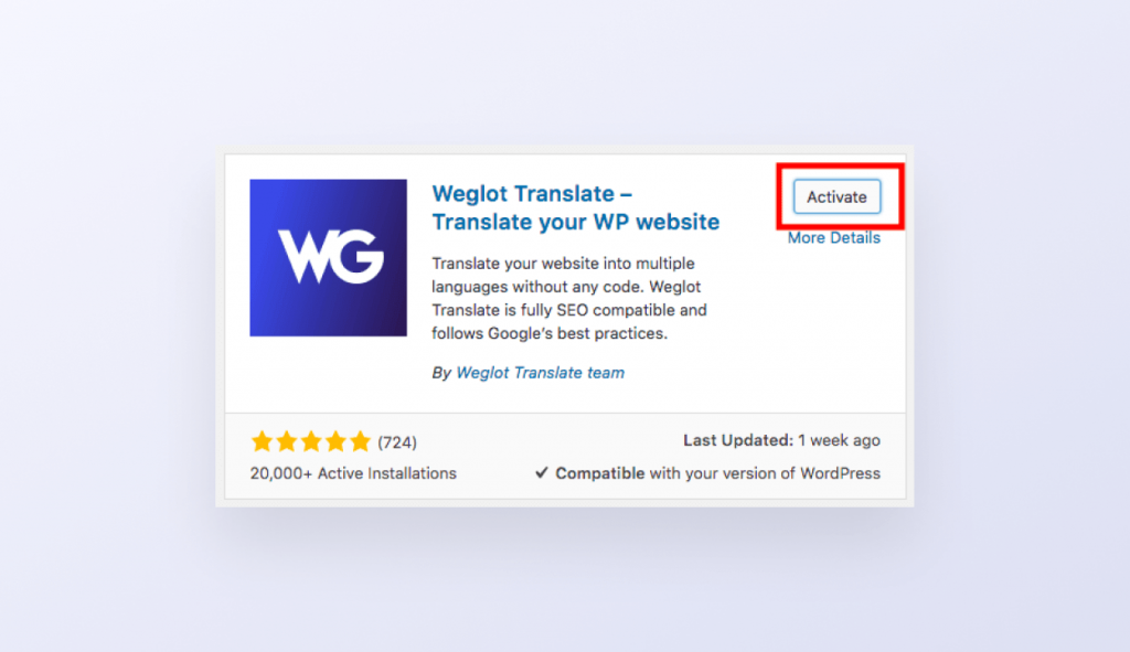 Weglot Plugin Card