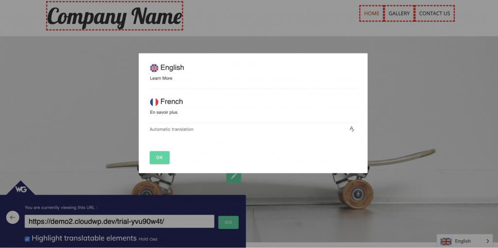 The Weglot translation Visual Editor in action