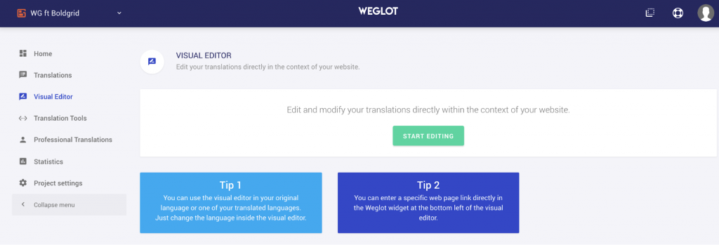 The Weglot translation Visual Editor