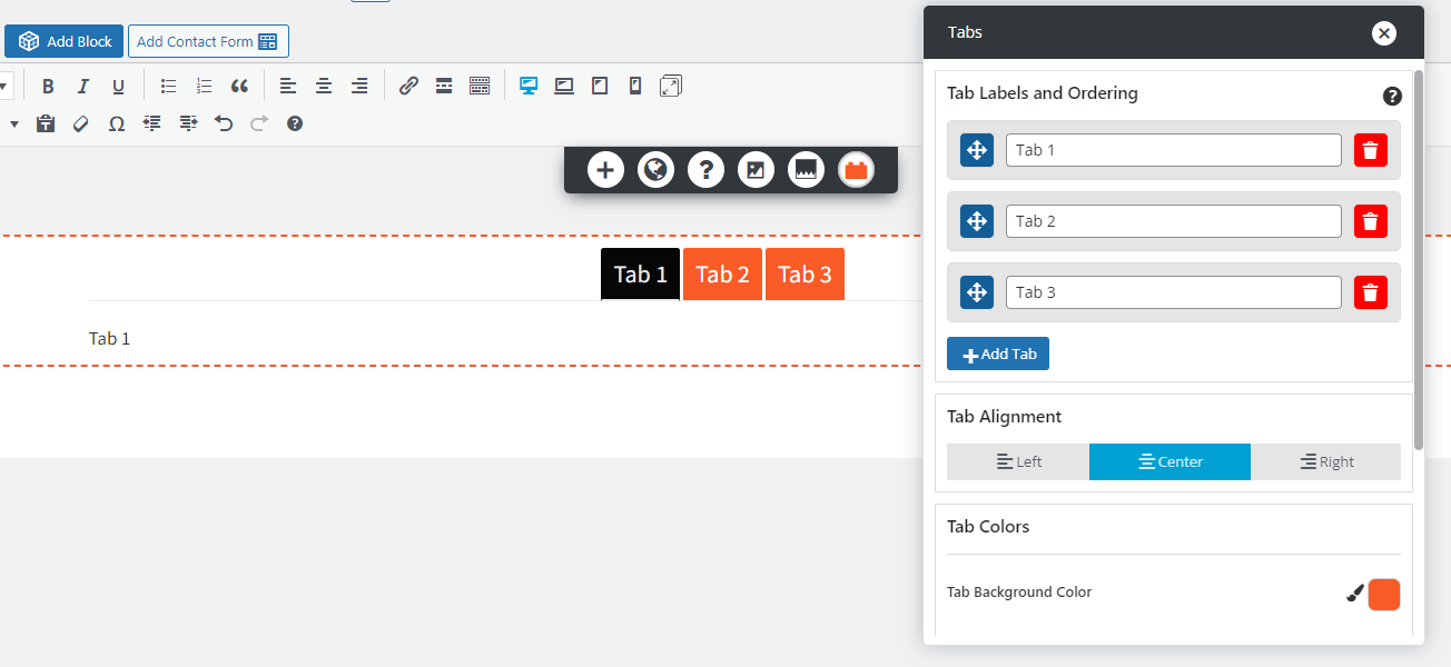 WordPress page builder tabs